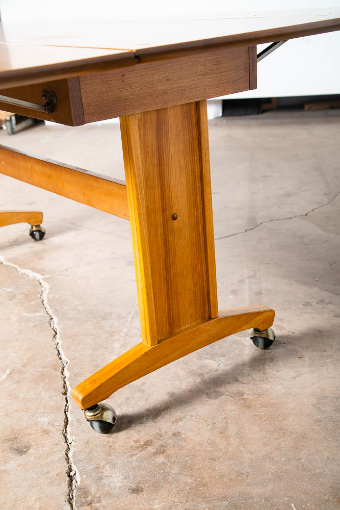 Mid Century Modern Dining Table Drop Leaf Trundle Rolling Drexel Console 62" Mcm - Image 12