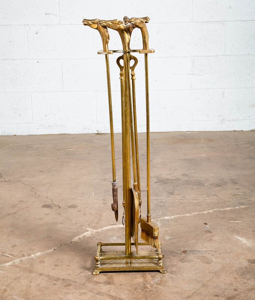 Mid Century Modern Fireplace Tools Solid Brass Horse Head Equestrian Gold Metal