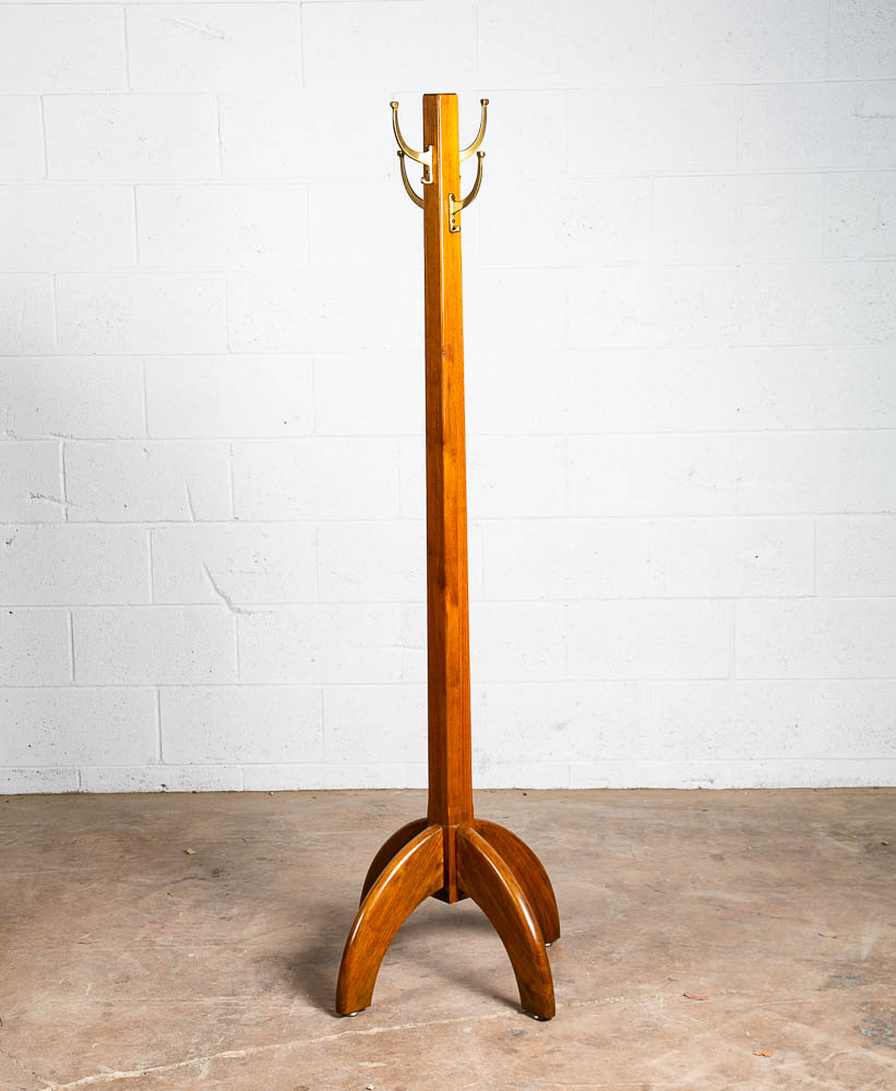 Mid Century Modern Coat Rack Solid Walnut Brass Wall Tree Shelf Entry Sculptural - Image 2