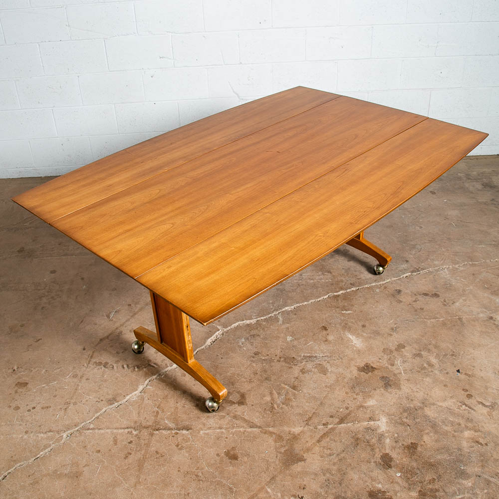 Mid Century Modern Dining Table Drop Leaf Trundle Rolling Drexel Console 62" Mcm - Image 11
