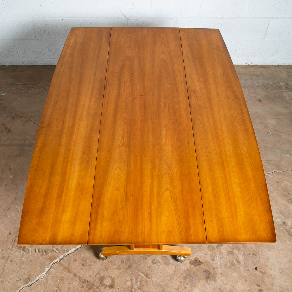 Mid Century Modern Dining Table Drop Leaf Trundle Rolling Drexel Console 62" Mcm - Image 3