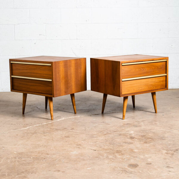 Mid Century Modern Nightstands End Side Tables Brown Saltman Walnut 2 Drawer
