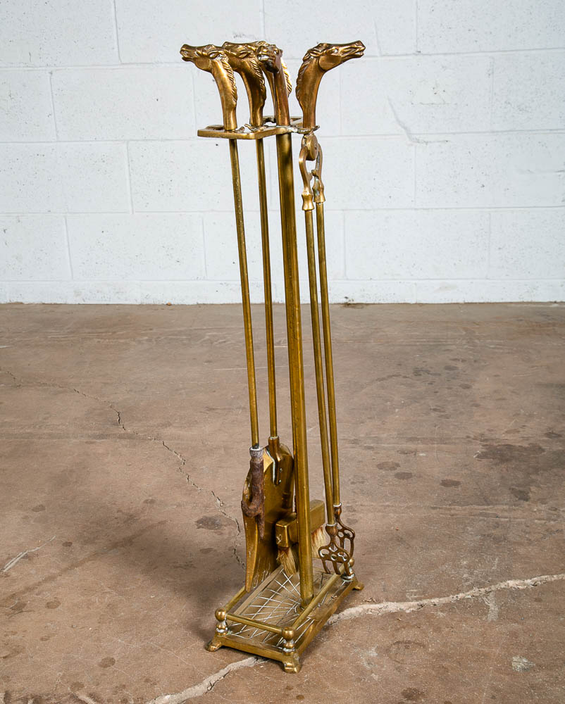 Mid Century Modern Fireplace Tools Solid Brass Horse Head Equestrian Gold Metal - Image 9
