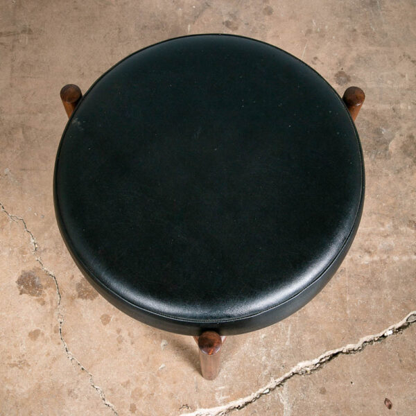 Mid Century Danish Modern Ottoman Stool Black Leather Tripod Rosewood Spottrup - Image 8