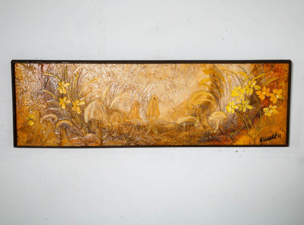 Mid Century Modern Painting Original Oil Art Mushrooms Flower Groovy 1974 Signed
