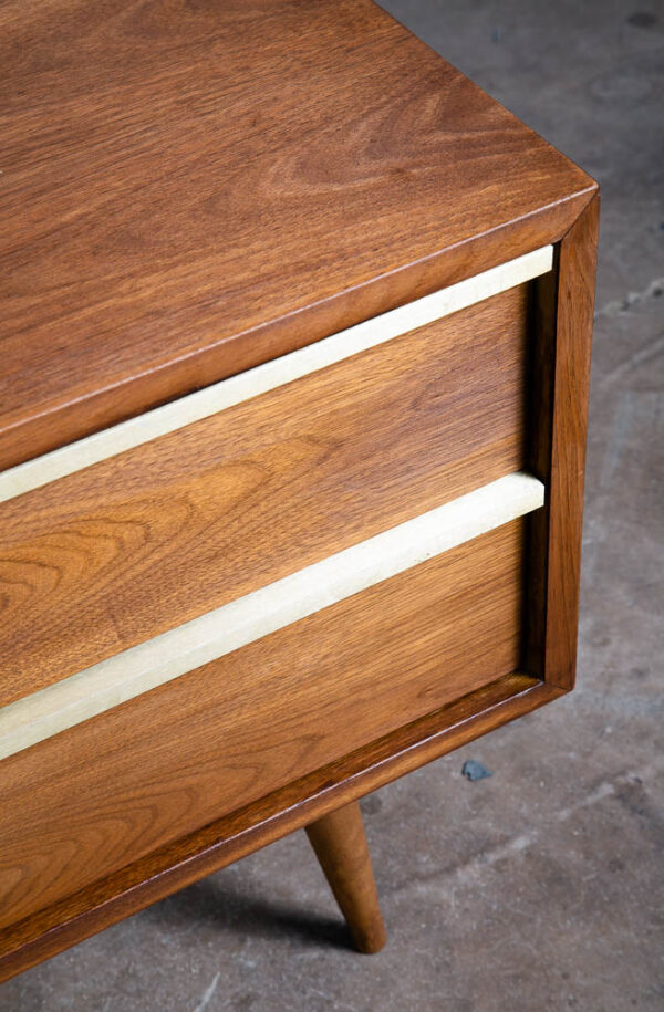 Mid Century Modern Nightstands End Side Tables Brown Saltman Walnut 2 Drawer - Image 8