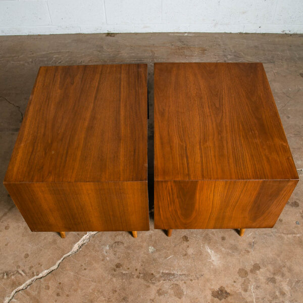 Mid Century Modern Nightstands End Side Tables Brown Saltman Walnut 2 Drawer - Image 5