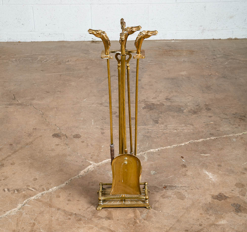 Mid Century Modern Fireplace Tools Solid Brass Horse Head Equestrian Gold Metal - Image 3