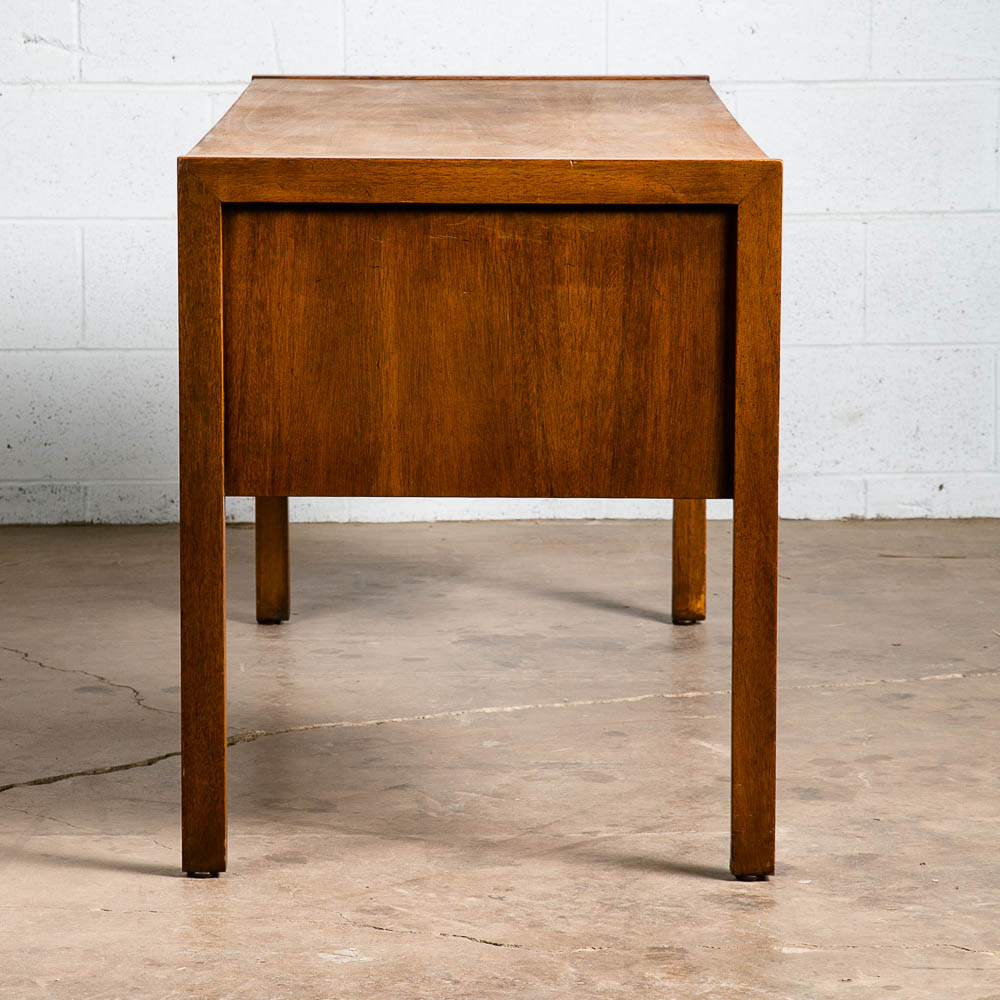 Mid Century Modern Desk Executive 5 Drawer Walnut Wood Cane Front Mcm Vintage - Image 5
