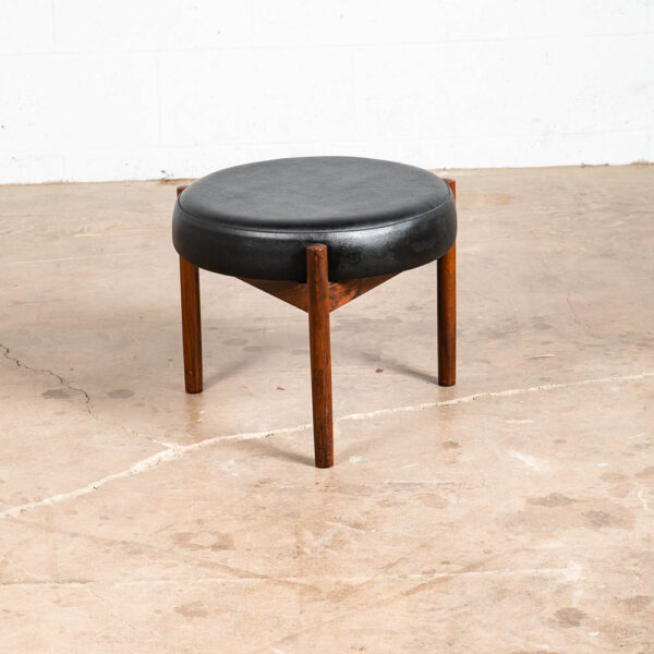 Mid Century Danish Modern Ottoman Stool Black Leather Tripod Rosewood Spottrup - Image 3