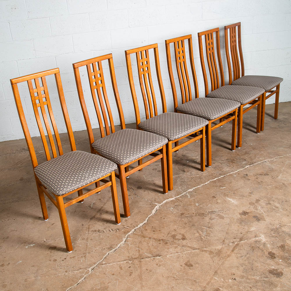 Mid Century Modern Dining Chairs 6 High Back Set Mcm IMS SRL Italy Grey Oak 70s - Image 2