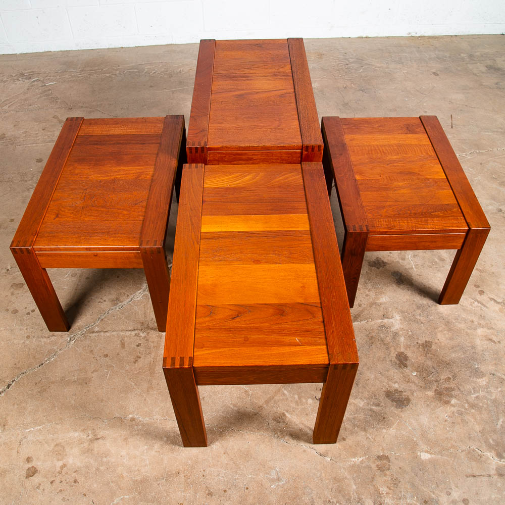 Mid Century Danish Modern Nesting Tables Solid Teak Set 4 Denmark Fingerjoint NM - Image 5