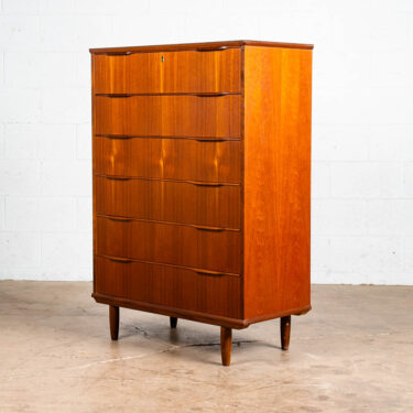 Mid Century Danish Modern Highboy Dresser 6 Drawer Solid Teak Denmark Tall NM