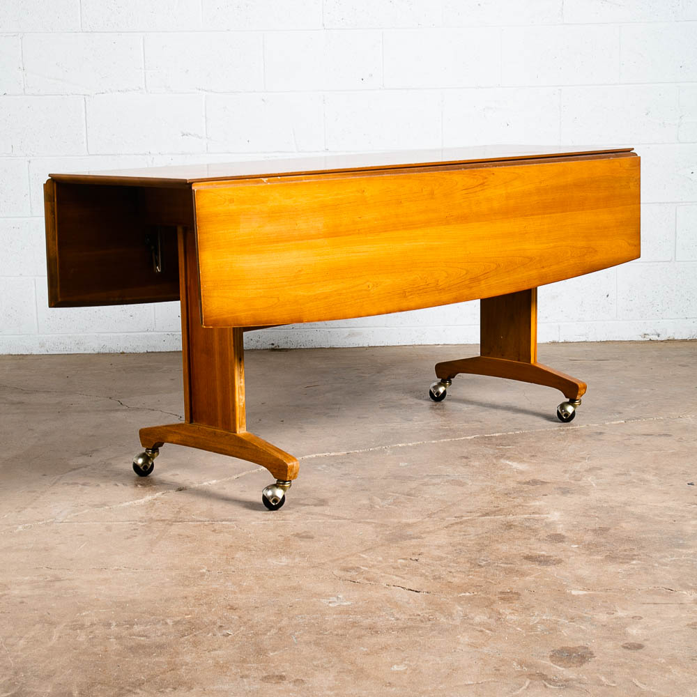 Mid Century Modern Dining Table Drop Leaf Trundle Rolling Drexel Console 62" Mcm