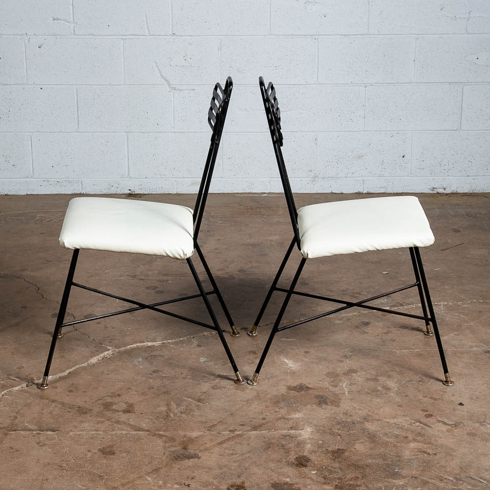 Mid Century Modern Dining Chairs Set 2 Wrought Iron Paul Mccobb Black White Mcm - Image 3