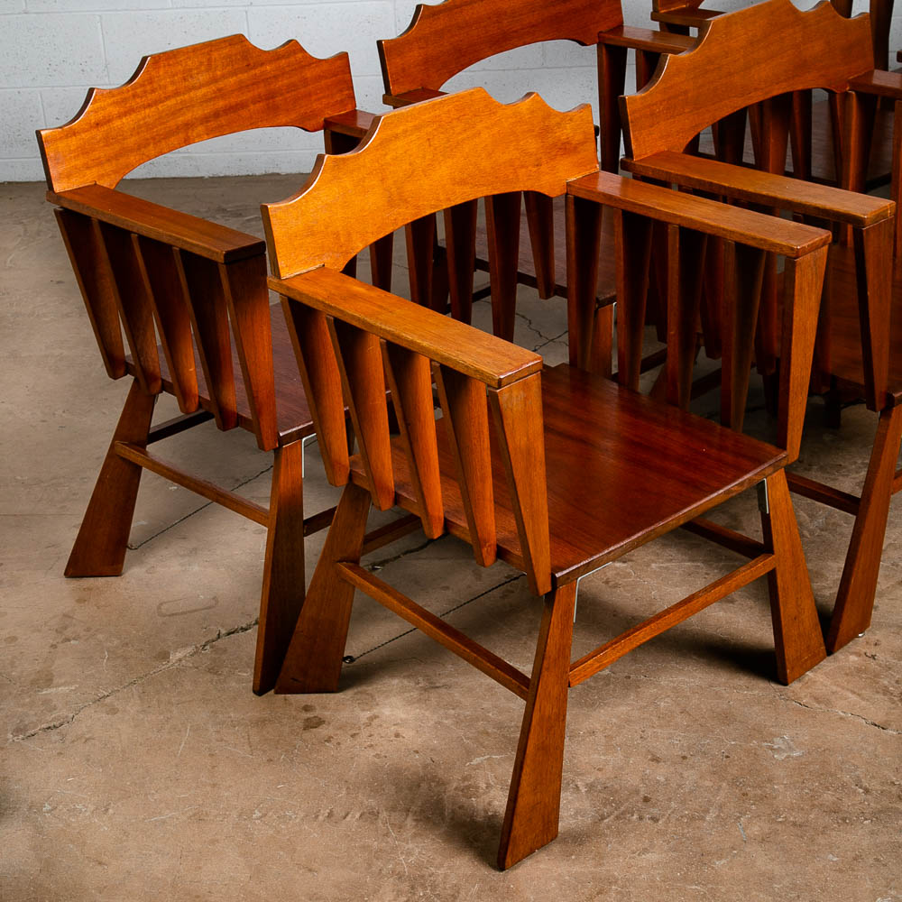Mid Century Modern Dining Chairs Set of 8 Solid Mahogany Armchair Bauhaus Studio - Image 12