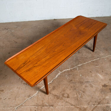 Mid Century Danish Modern Coffee Table Surfboard Solid Teak Lip Wide No. 25 Mcm