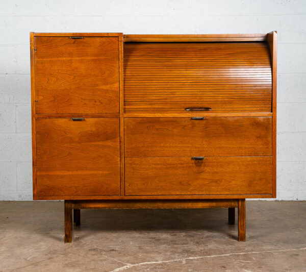Mid Century Modern Desk Mainline Hooker Roll Top Walnut Tambour Door Secretary M - Image 2