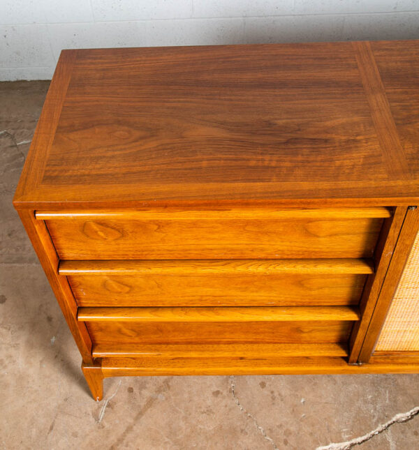 Mid Century Modern Dresser Credenza Lane Rhythm Walnut 9 Drawer Wood Danish Cane - Image 8