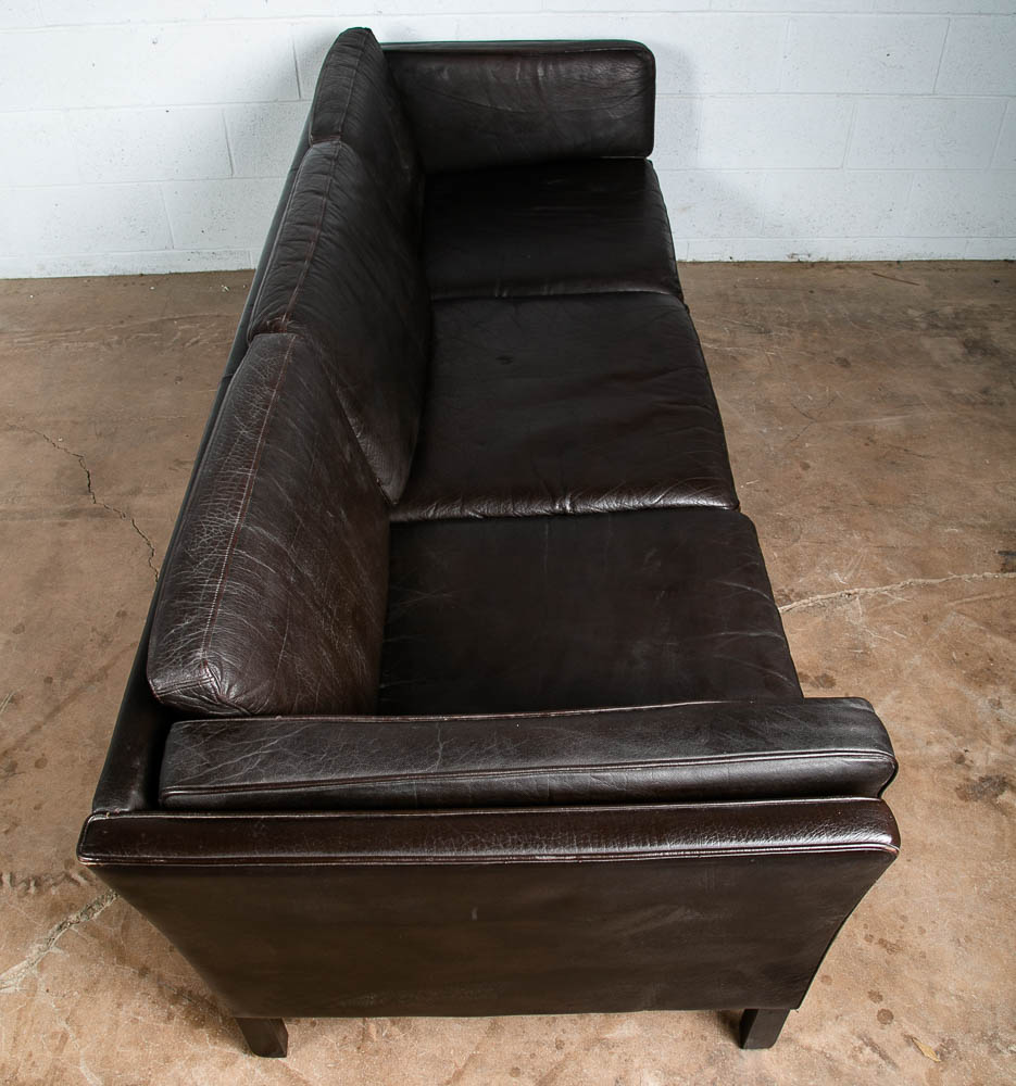 Mid Century Danish Modern Sofa Couch 3 Seater Leather Black Dark Brown Denmark - Image 5