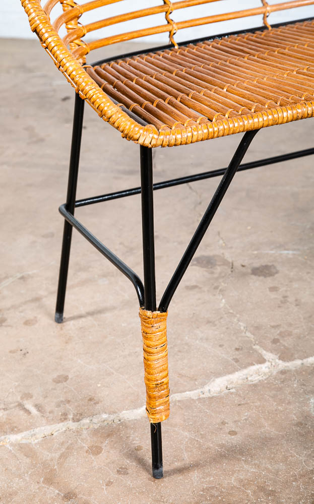 Mid Century Modern Lounge Chair Side Rush Cane Rattan Iron Wrapped 1970s Vintage - Image 6