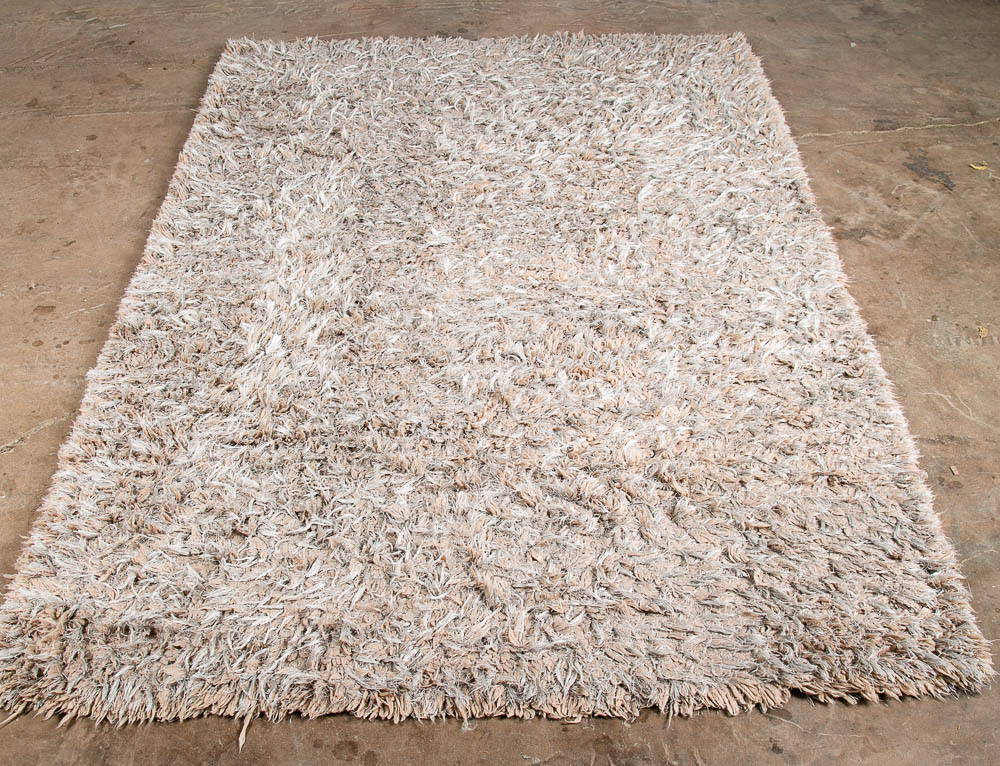 Mid Century Modern Shag Rug Wool Tan Canvas 90x65 Wool Vintage Retro - Image 2