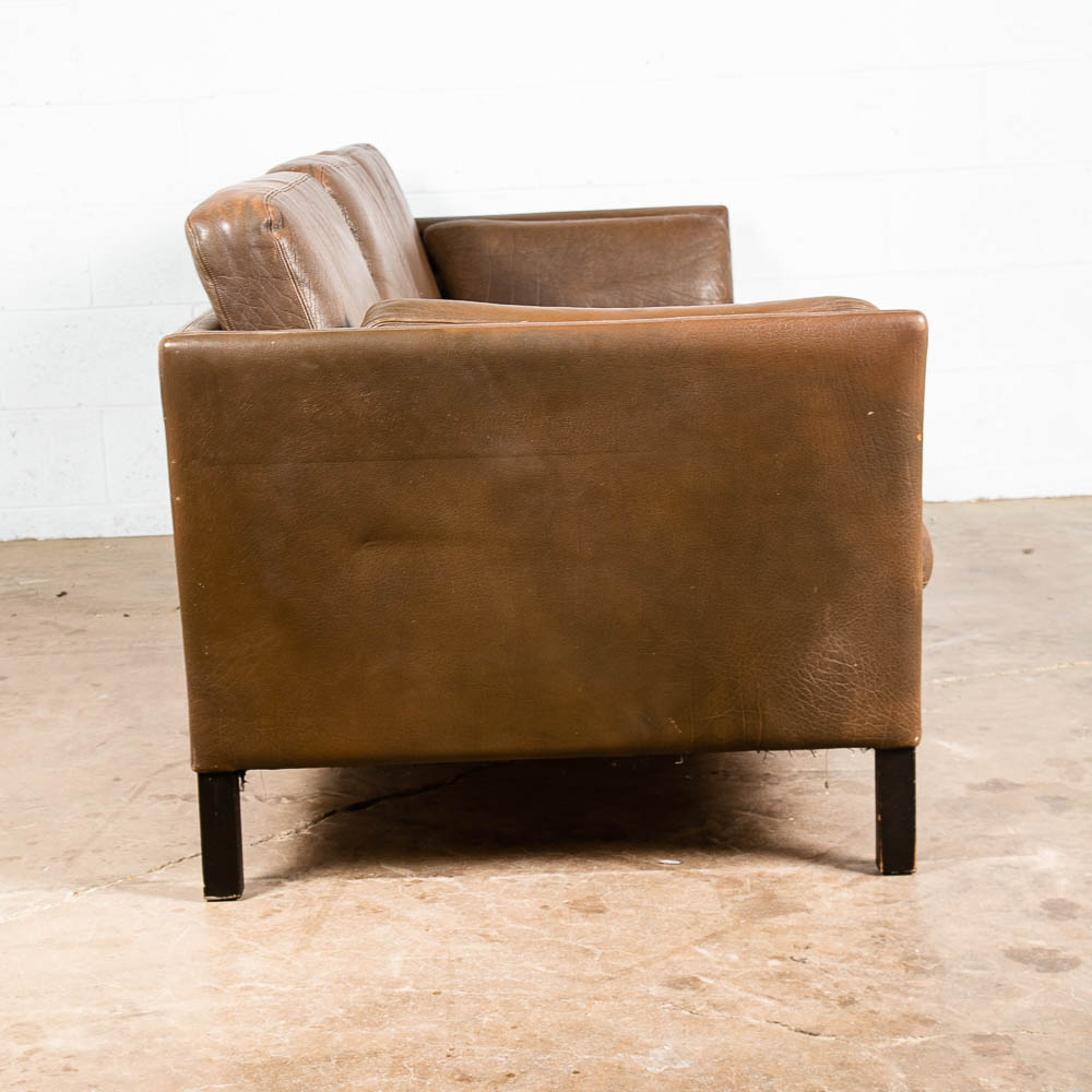Mid Century Danish Modern Sofa Couch Brown Leather Stouby Borge Mogensen 3 seat - Image 5
