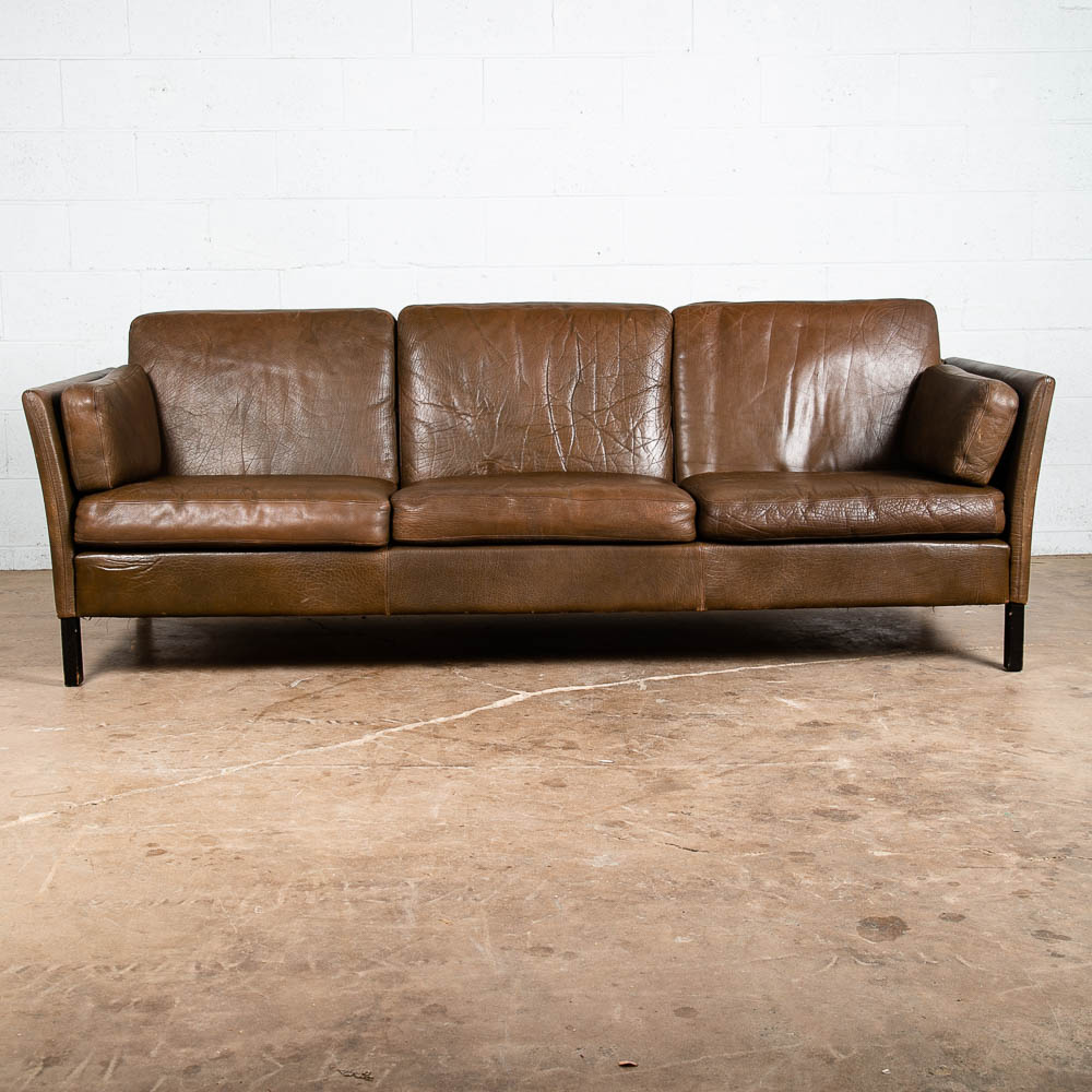 Mid Century Danish Modern Sofa Couch Brown Leather Stouby Borge Mogensen 3 seat - Image 2