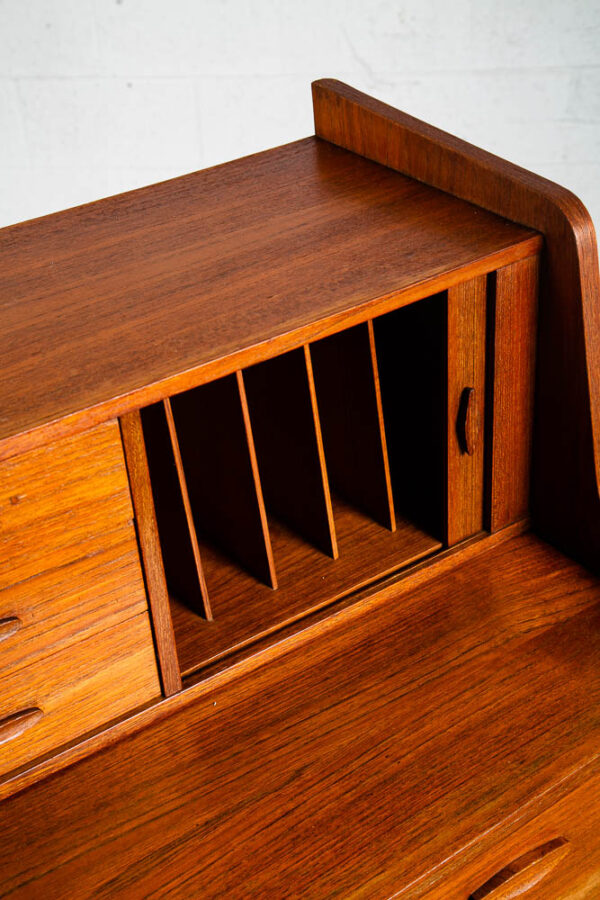 Mid Century Modern Secretary Desk Teak Tambour Doors Drawers Vanity Denmark M - Image 12