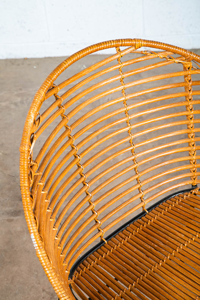 Mid Century Modern Lounge Chair Side Rush Cane Rattan Iron Wrapped 1970s Vintage - Image 5