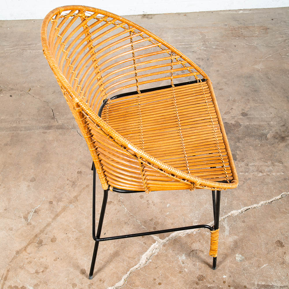 Mid Century Modern Lounge Chair Side Rush Cane Rattan Iron Wrapped 1970s Vintage - Image 10