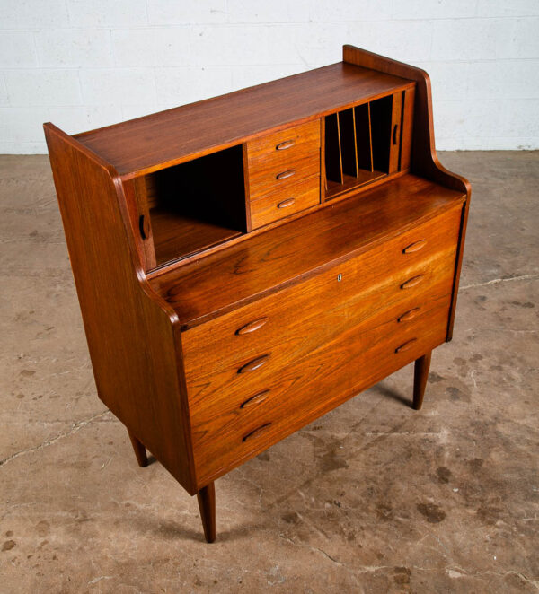 Mid Century Modern Secretary Desk Teak Tambour Doors Drawers Vanity Denmark M - Image 3