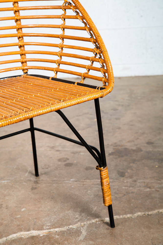 Mid Century Modern Lounge Chair Side Rush Cane Rattan Iron Wrapped 1970s Vintage - Image 7