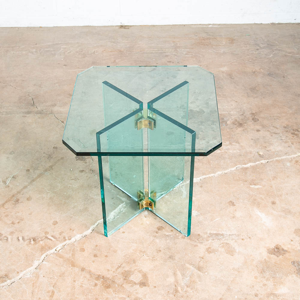 Mid Century Post Modern Side Table Glass Leon Rosen Pace Collection End Brass