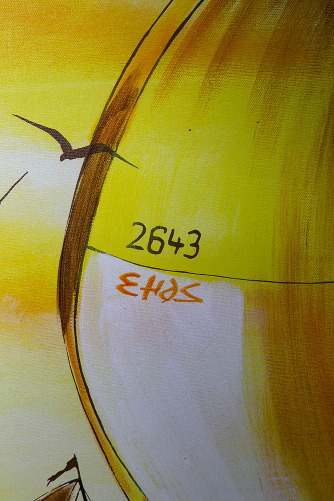 Mid Century Modern Original Art Guyot Boat Sailboat Brown Oil On Board Signed NM - Image 5