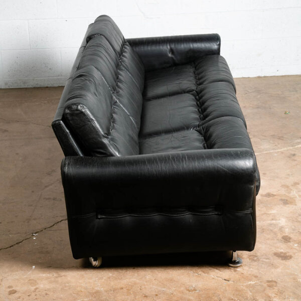Mid Century Danish Modern Leather Sofa Couch 3 Seat Black Svend Skipper Low Mcm - Image 3
