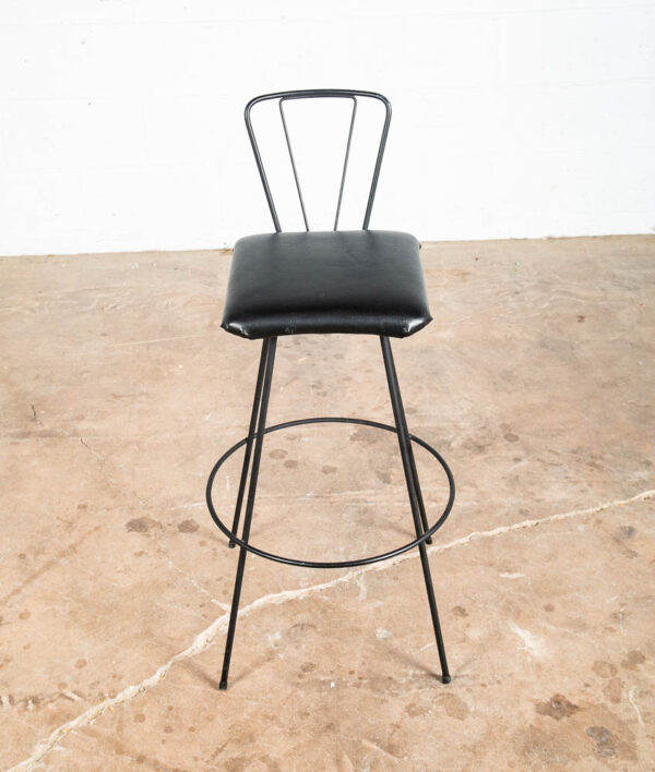 Mid Century Modern Bar Stool Black Metal Back 36.5" High Chair Mcm Round Vintage - Image 9