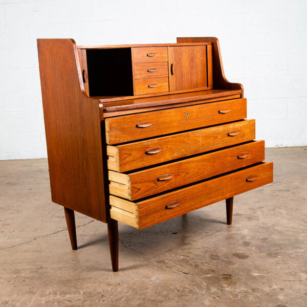 Mid Century Modern Secretary Desk Teak Tambour Doors Drawers Vanity Denmark M - Image 4
