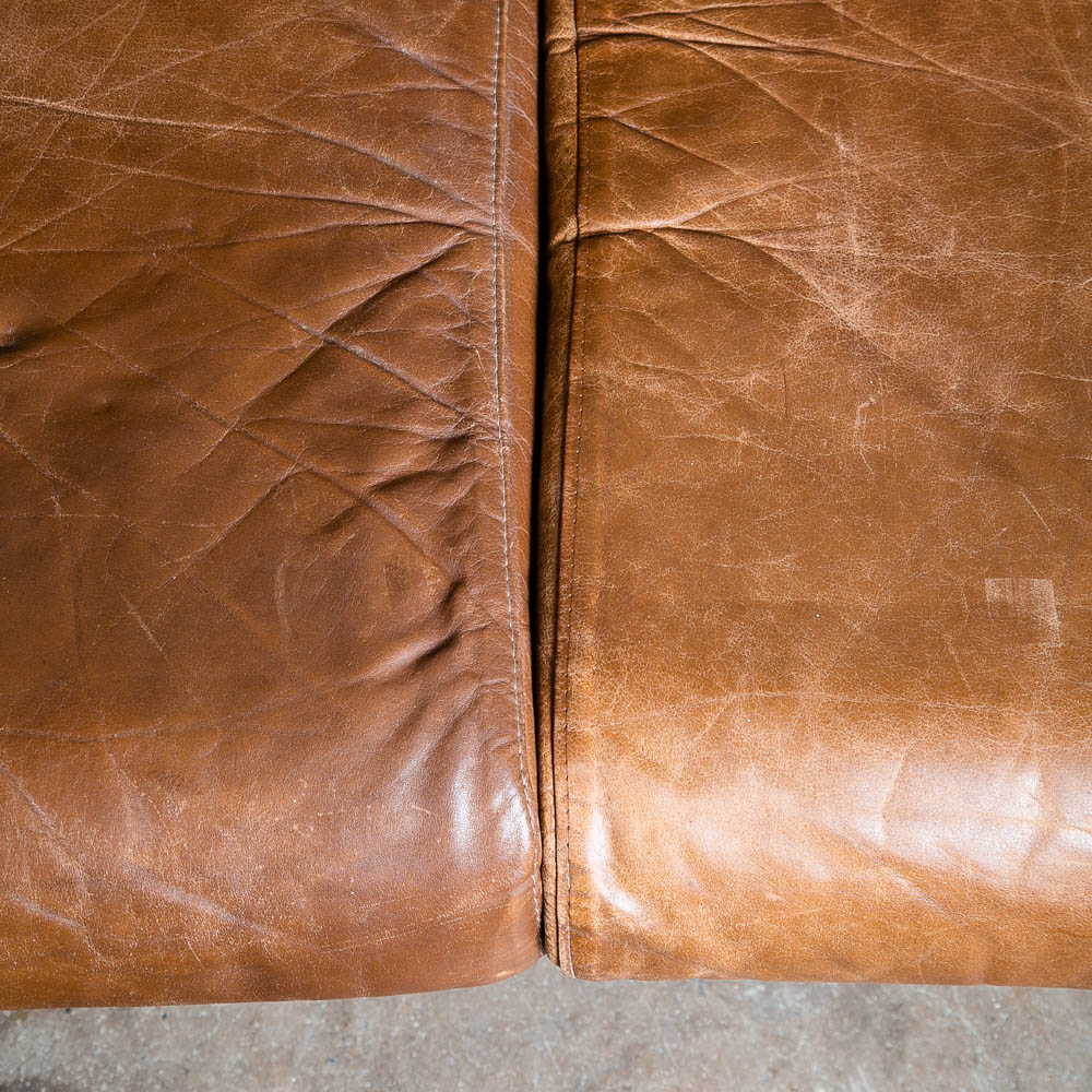 Mid Century Danish Modern Settee Sofa Komfort Tan Leather Denmark 3 Seat Teak VG - Image 9