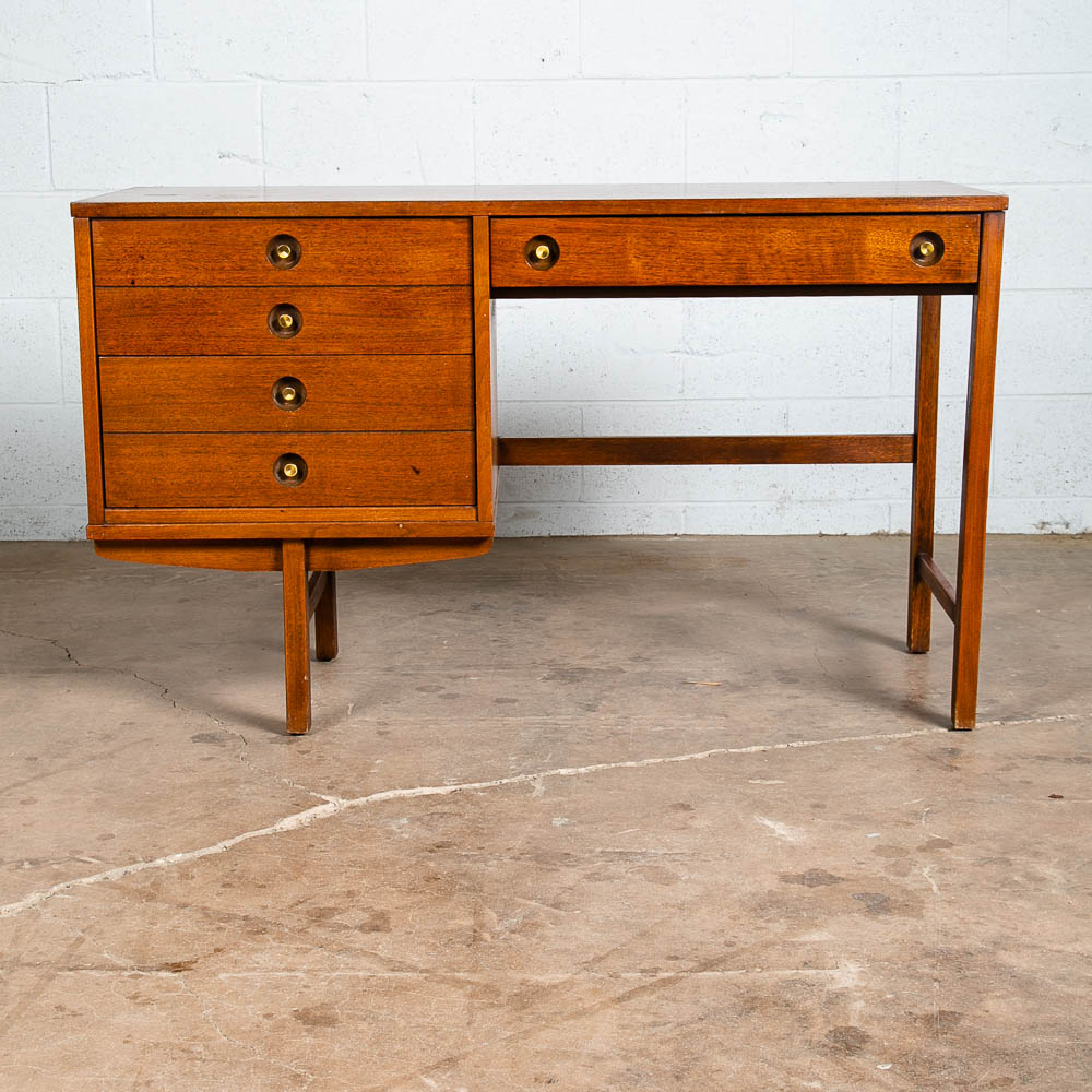 Mid Century Modern Desk Walnut Executive Office 3 Drawer United Furniture - Image 2