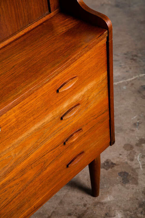 Mid Century Modern Secretary Desk Teak Tambour Doors Drawers Vanity Denmark M - Image 10