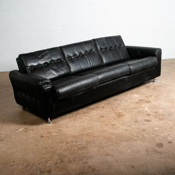 Mid Century Danish Modern Leather Sofa Couch 3 Seat Black Svend Skipper Low Mcm
