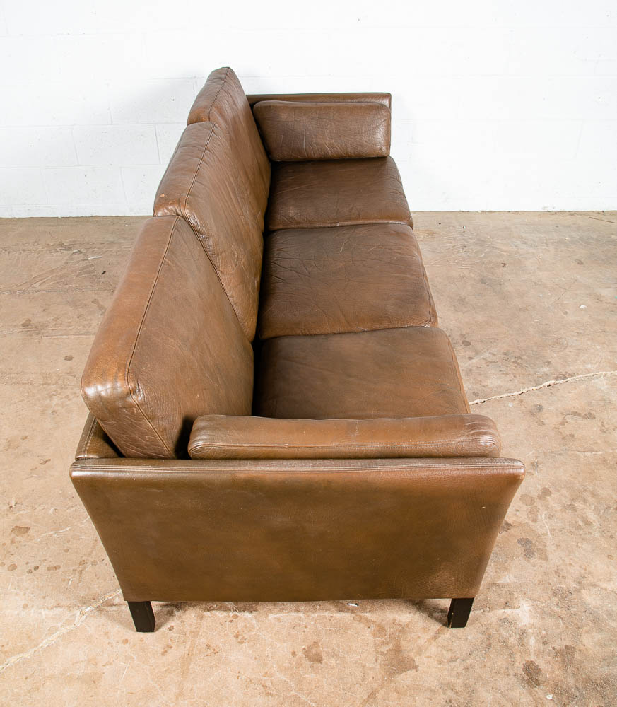 Mid Century Danish Modern Sofa Couch Brown Leather Stouby Borge Mogensen 3 seat - Image 3