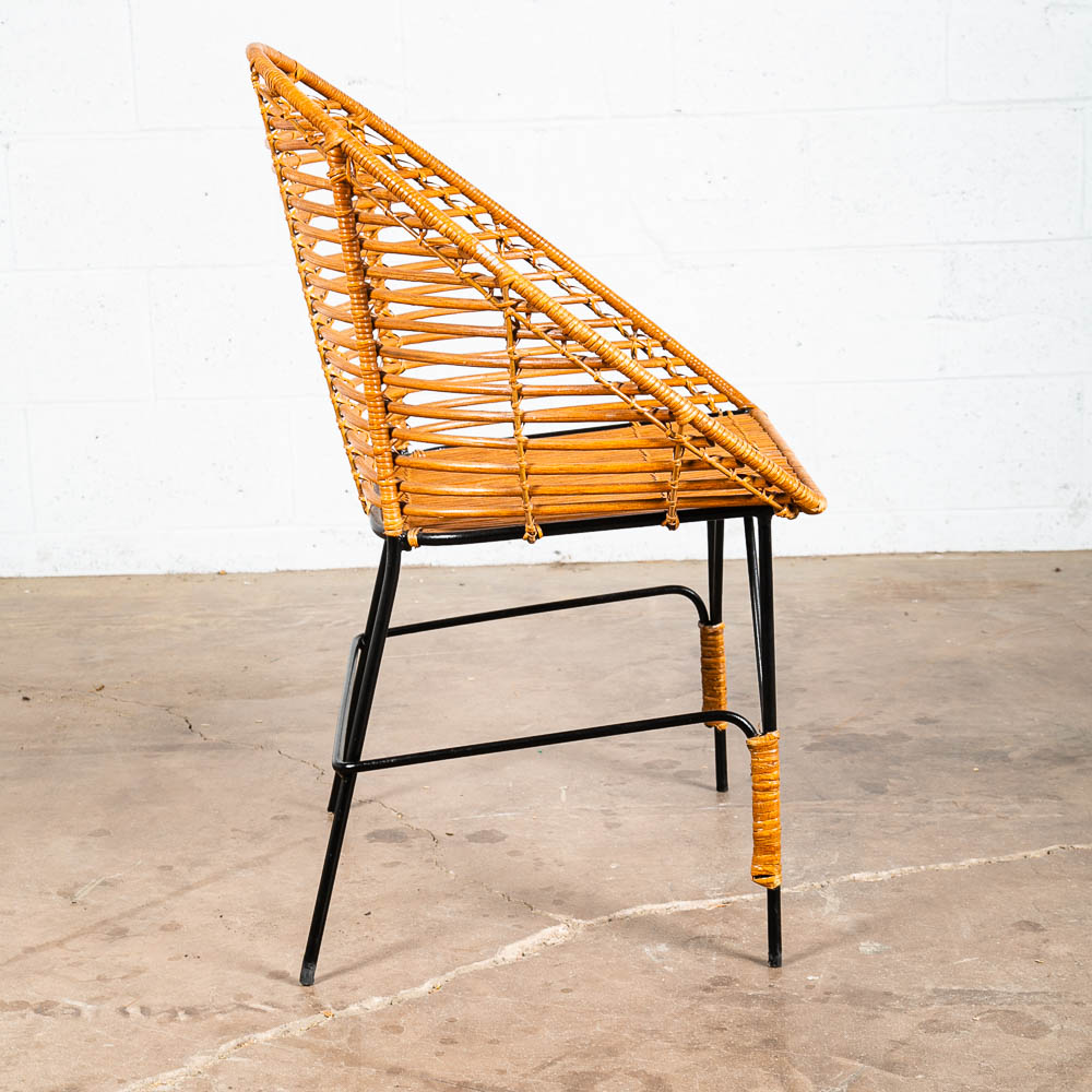 Mid Century Modern Lounge Chair Side Rush Cane Rattan Iron Wrapped 1970s Vintage - Image 3