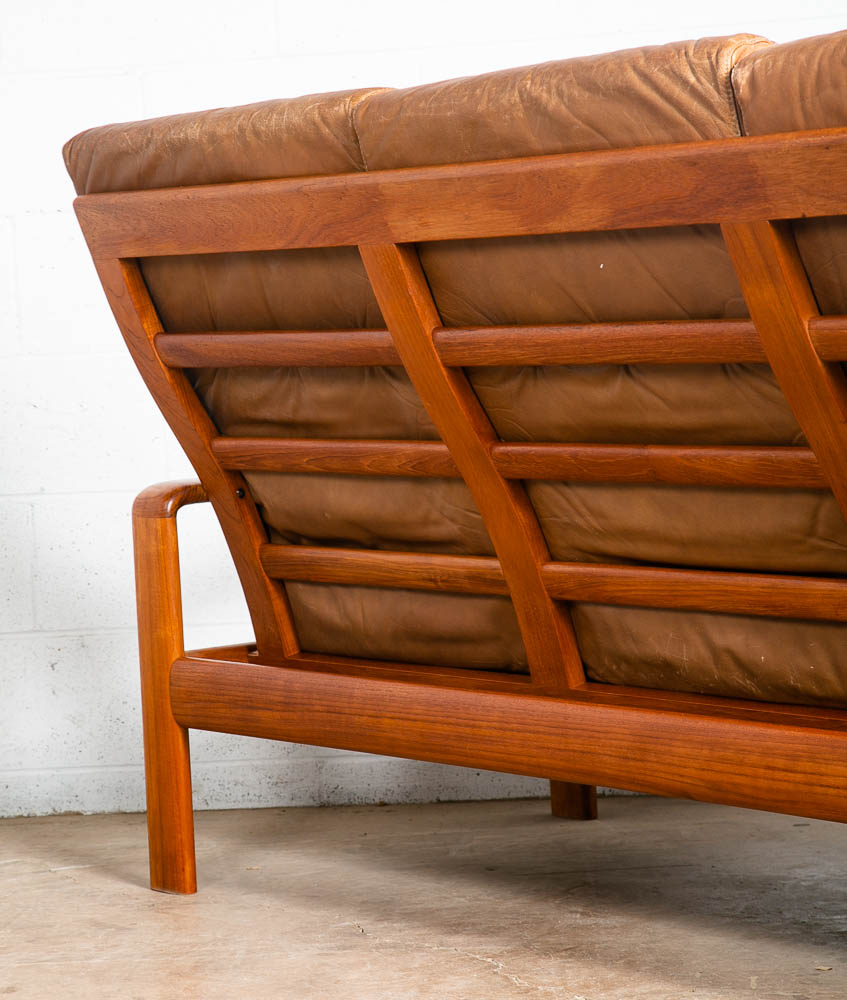 Mid Century Danish Modern Settee Sofa Komfort Tan Leather Denmark 3 Seat Teak VG - Image 10