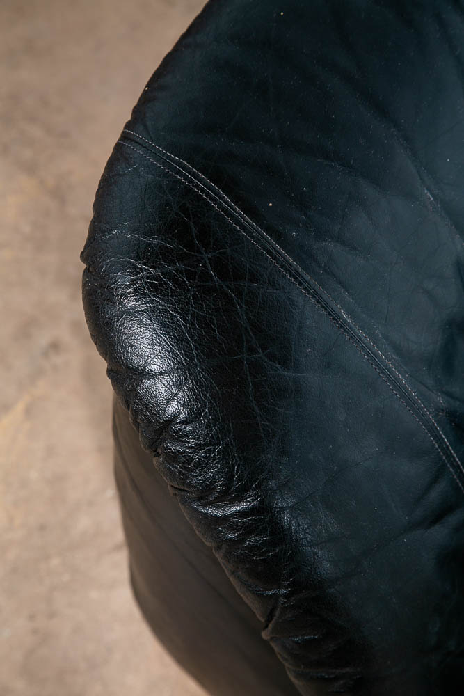 Mid Century Modern Lounge Chair Black Leather Ottoman Set 80s Vintage Retro Seat - Image 12