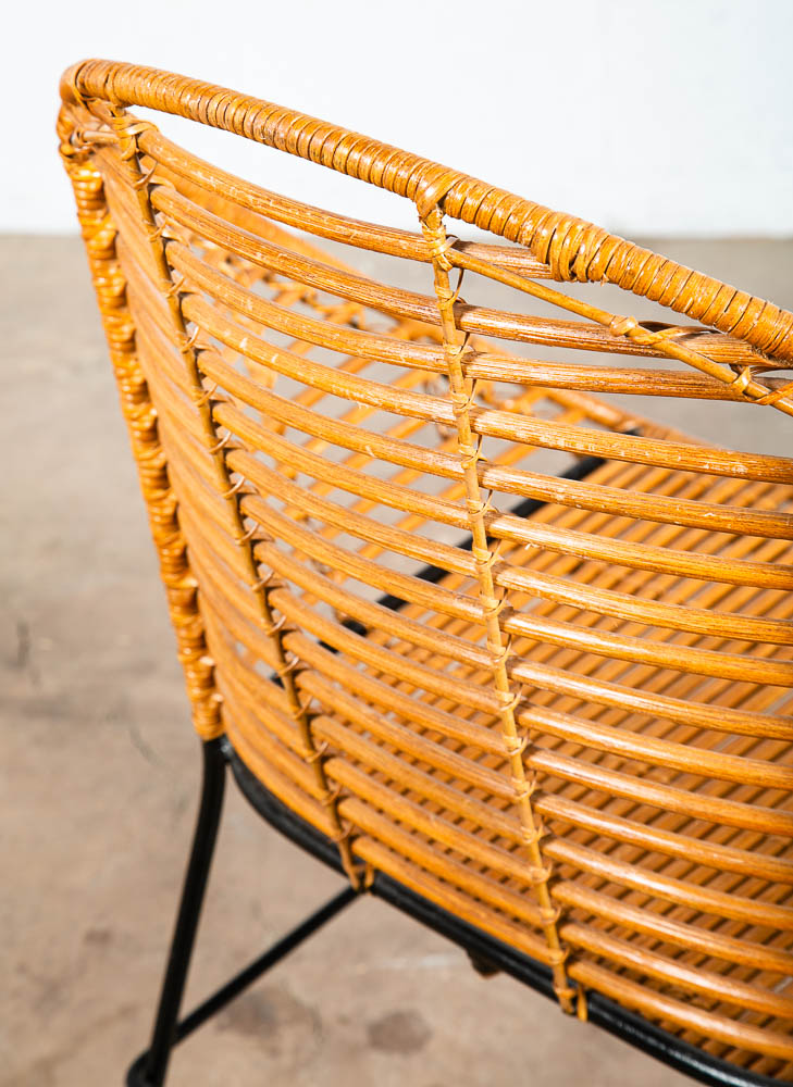 Mid Century Modern Lounge Chair Side Rush Cane Rattan Iron Wrapped 1970s Vintage - Image 8