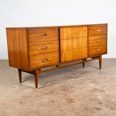 Mid Century Modern Dresser Credenza Dixie 9 Drawer Vintage Walnut Danish Drexel
