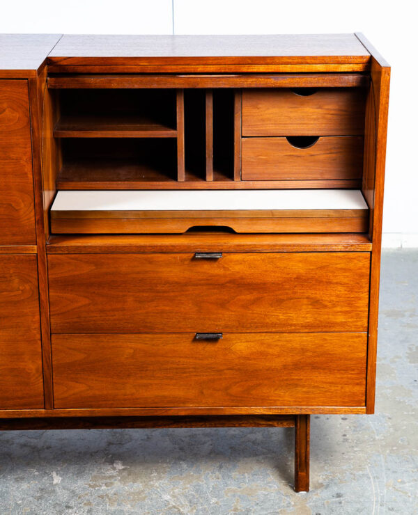 Mid Century Modern Desk Mainline Hooker Roll Top Walnut Tambour Door Secretary M - Image 10