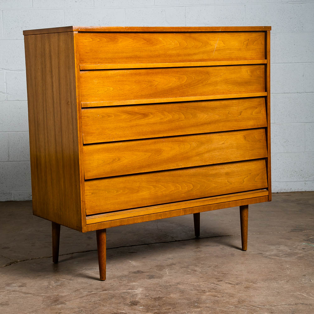 Mid Century Modern Dresser Highboy Walnut 5 Drawer Wood Chest Dixie Mcm Vintage
